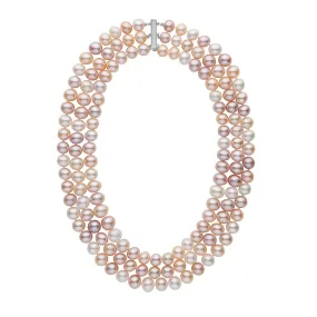 Triple Strand 8.5-9.0 mm AA  Multicolor Freshwater Pearl Necklace