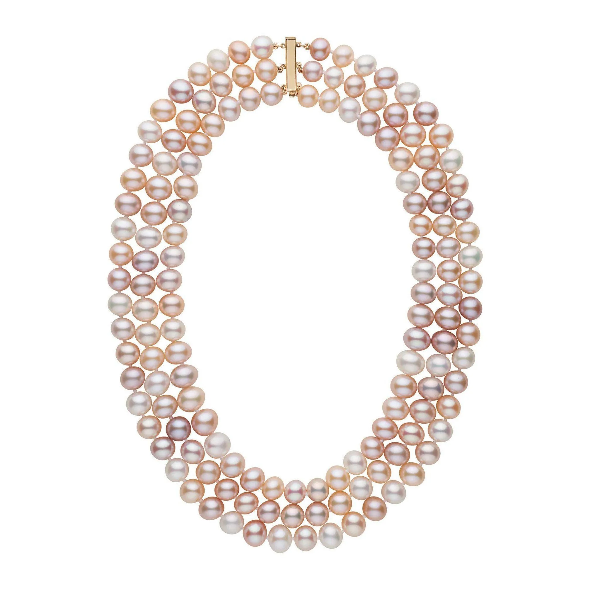 Triple Strand 8.5-9.0 mm AA  Multicolor Freshwater Pearl Necklace