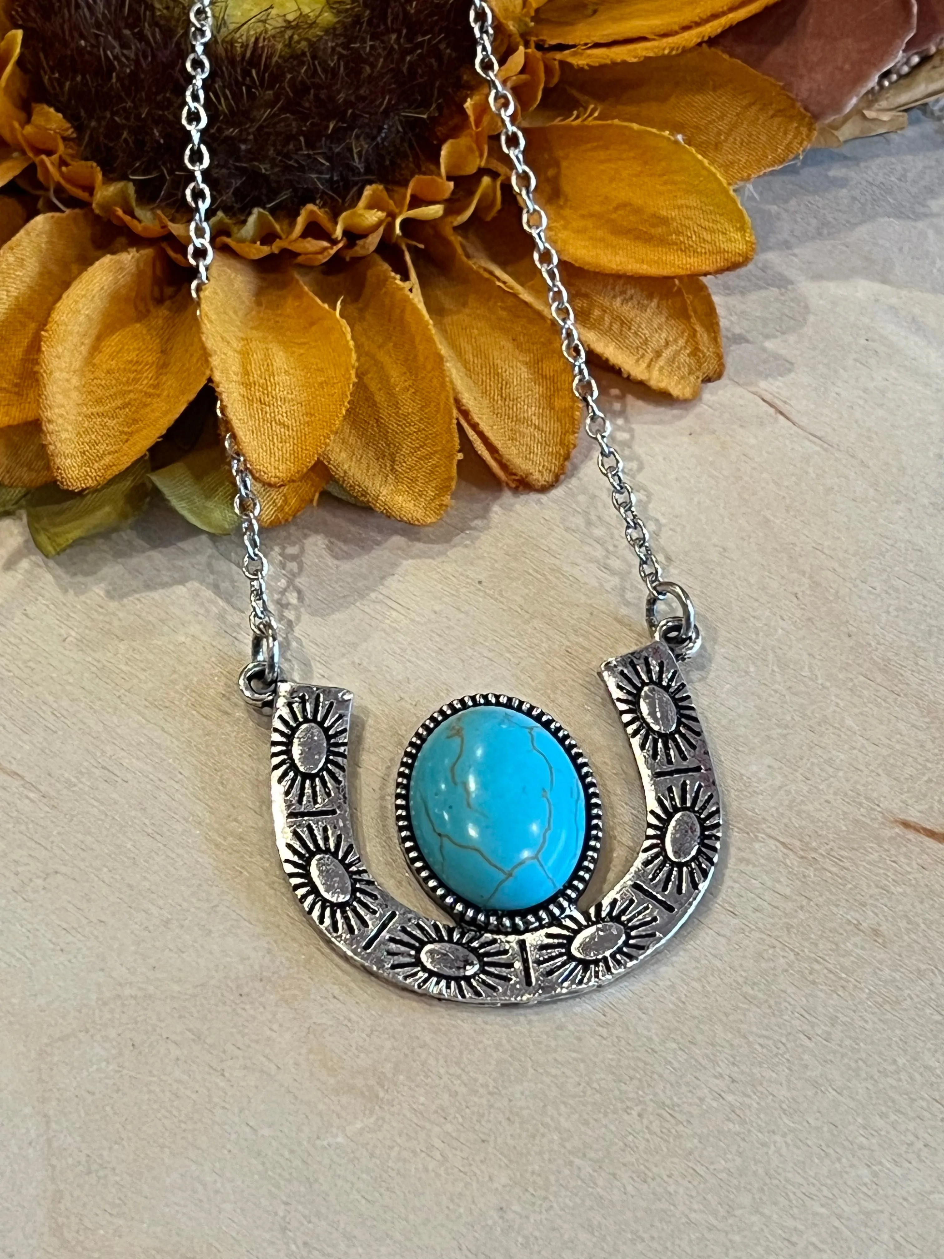 Turquoise Lucky Horseshoe Necklace