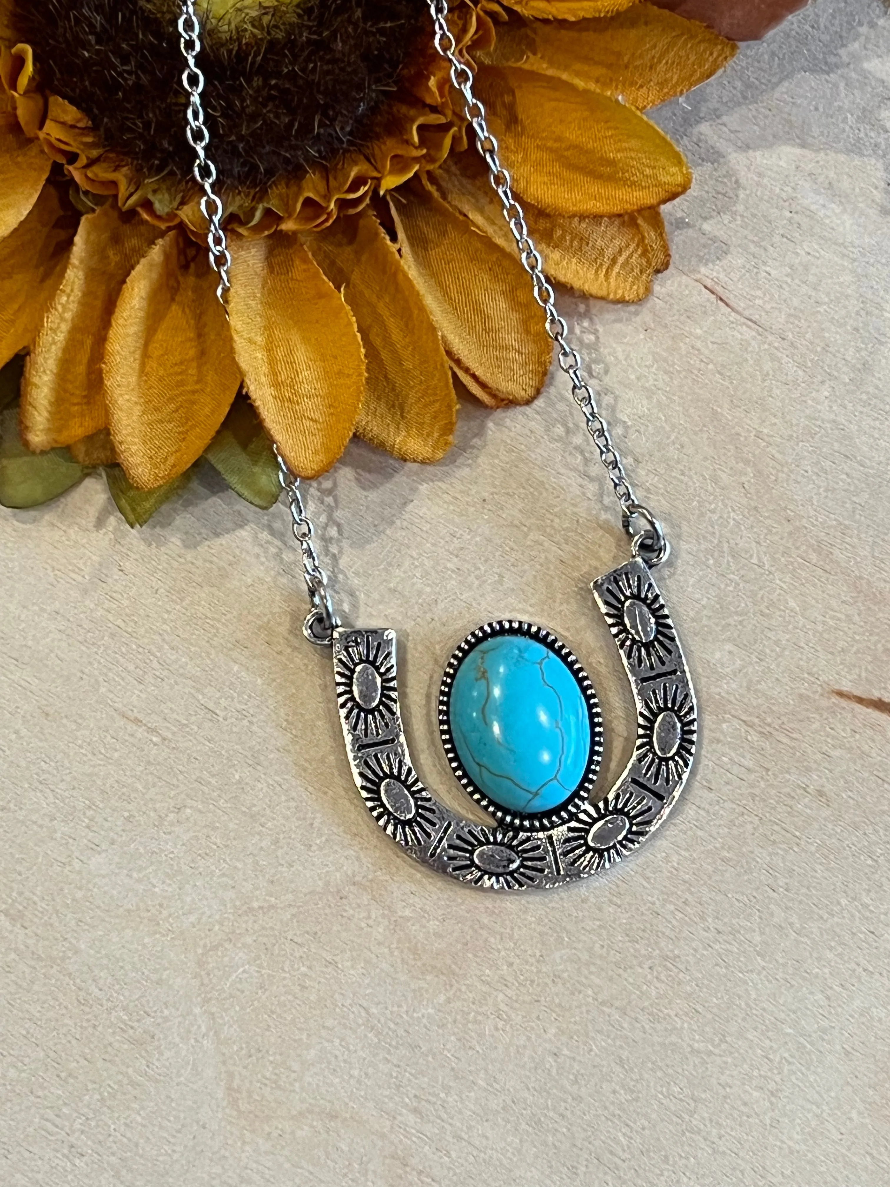 Turquoise Lucky Horseshoe Necklace