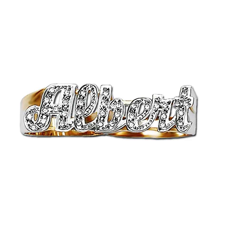 Two Finger Gold Diamond Name Ring