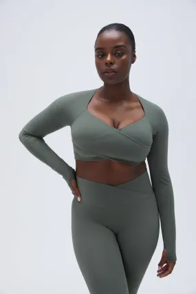 Ultimate Long Sleeve Wrap Top - Khaki Green