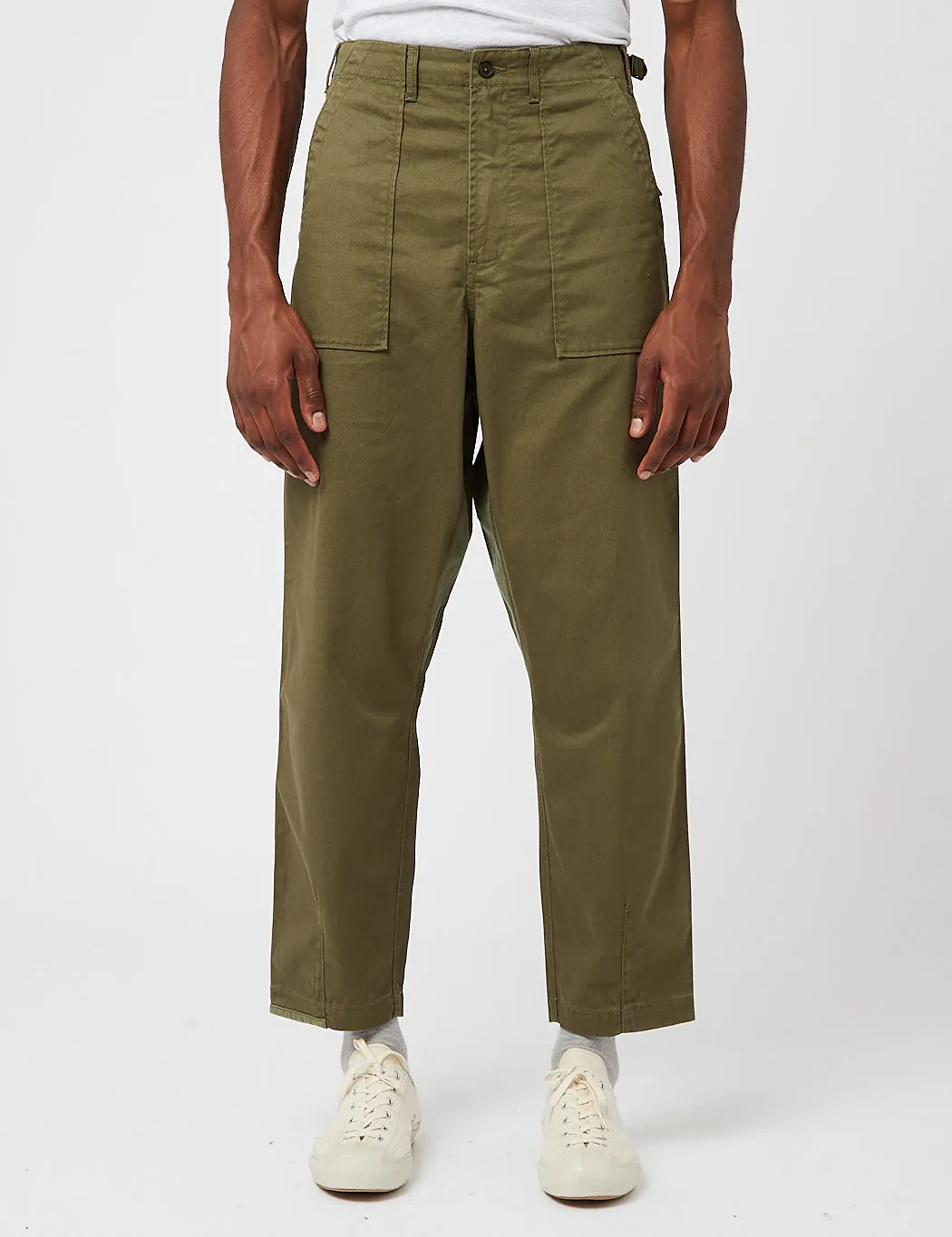 Universal Works Patched Mil Fatigue Twill Pant - Light Olive Green