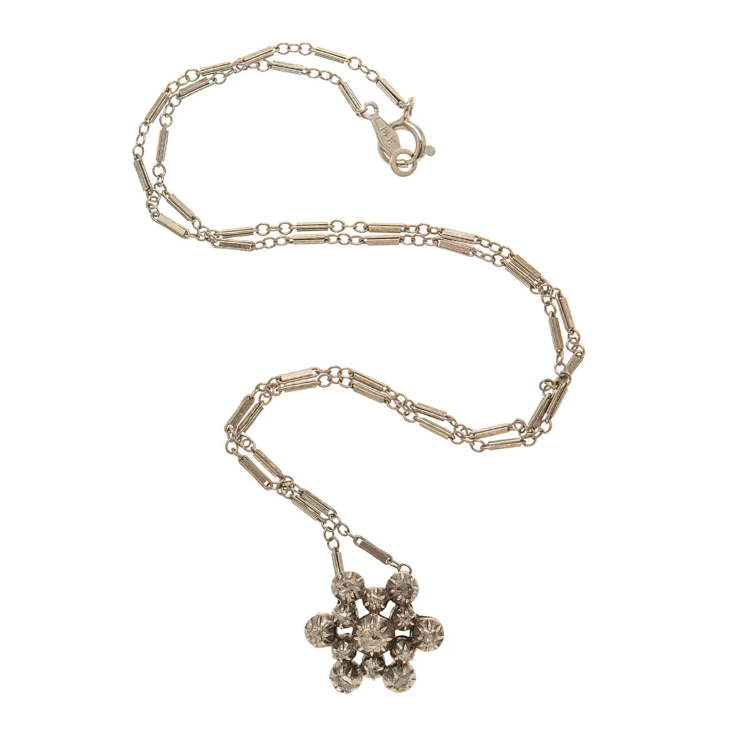 Victorian 14k/Sterling Diamond Snowflake Pendant Necklace