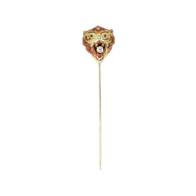 Victorian 14kt Diamond   Enamel Tiger Stick Pin