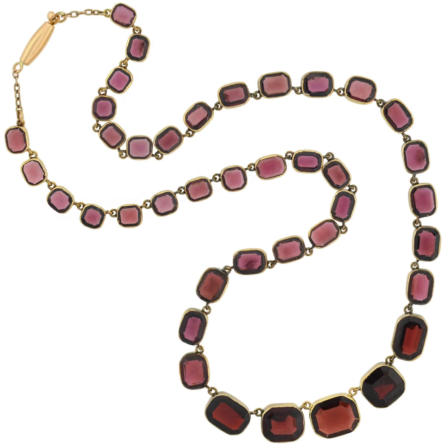 Victorian 14kt Faceted Garnet Link Collar Necklace 15.5"