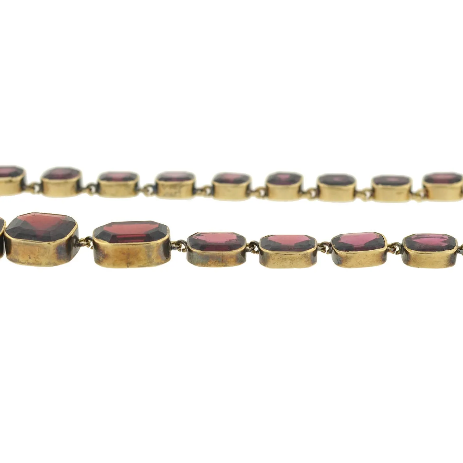 Victorian 14kt Faceted Garnet Link Collar Necklace 15.5"