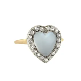 Victorian 14kt/Silver Moonstone Diamond Heart-Shaped Cluster Ring