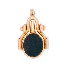 Victorian 18k Bloodstone and Agate Spinner Fob with Watch Key Pendant