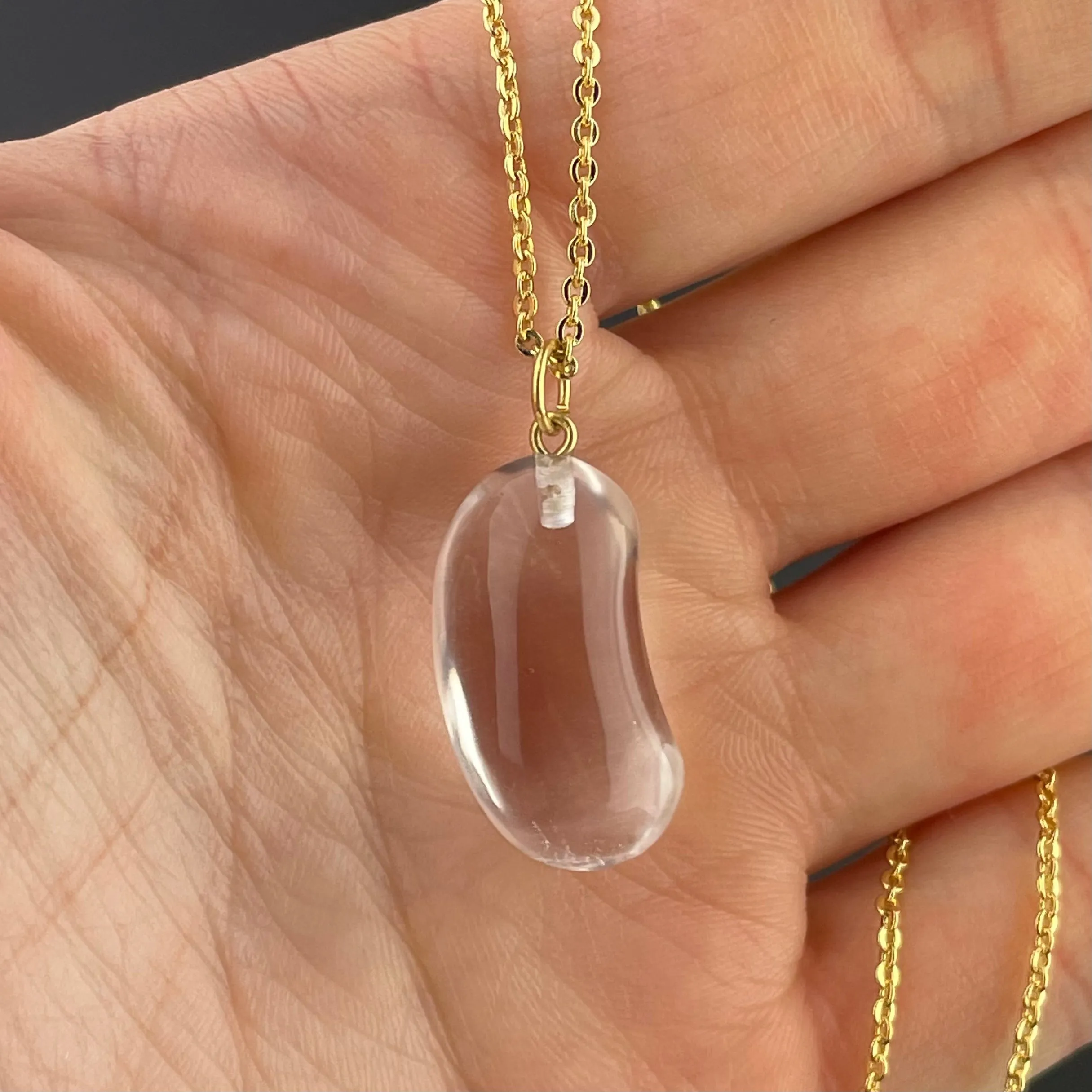 Vintage 18K Gold Quartz Bean Pendant Necklace