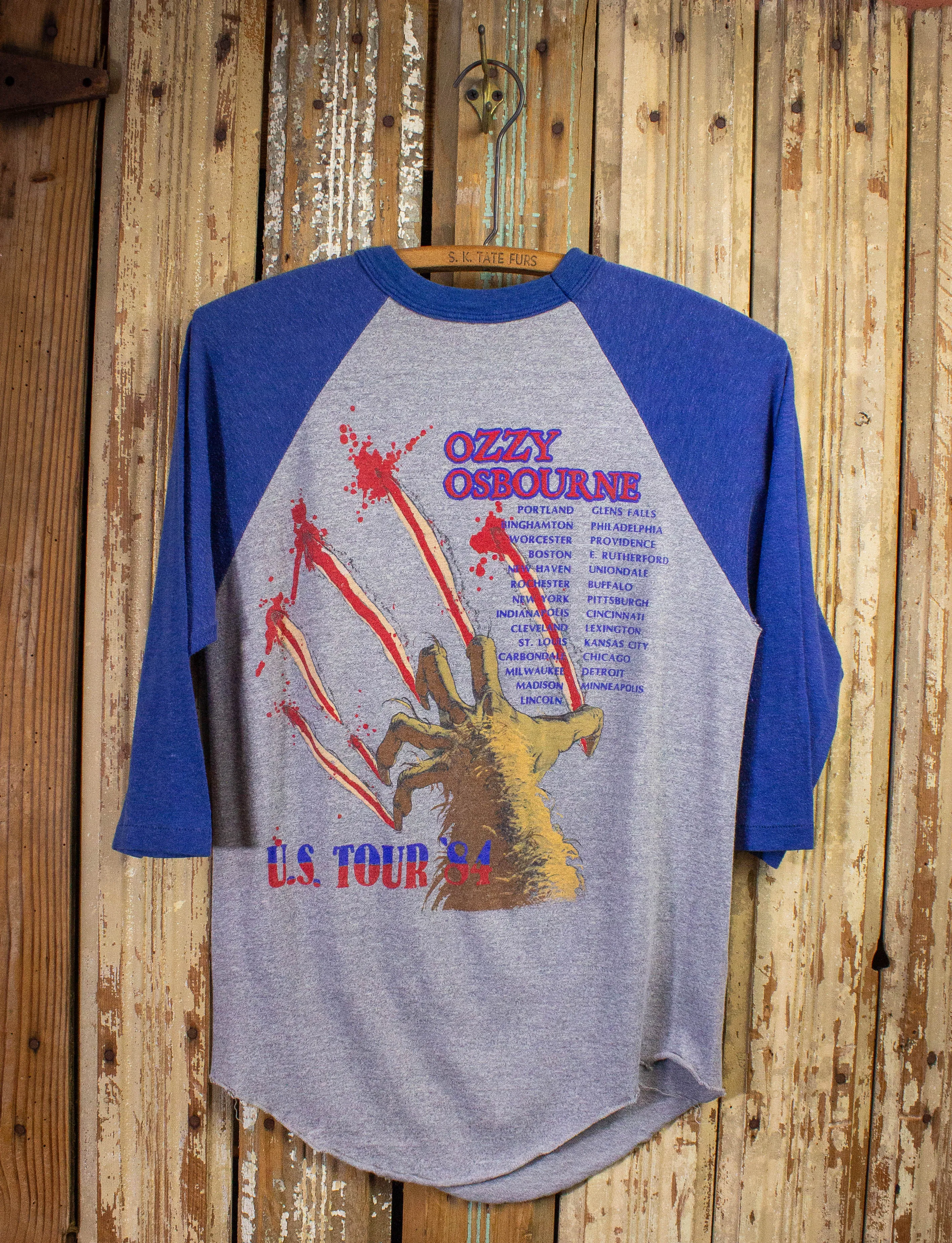 Vintage Ozzy Osbourne Bark At The Moon Raglan Concert T Shirt 1984 Gray/Blue Small