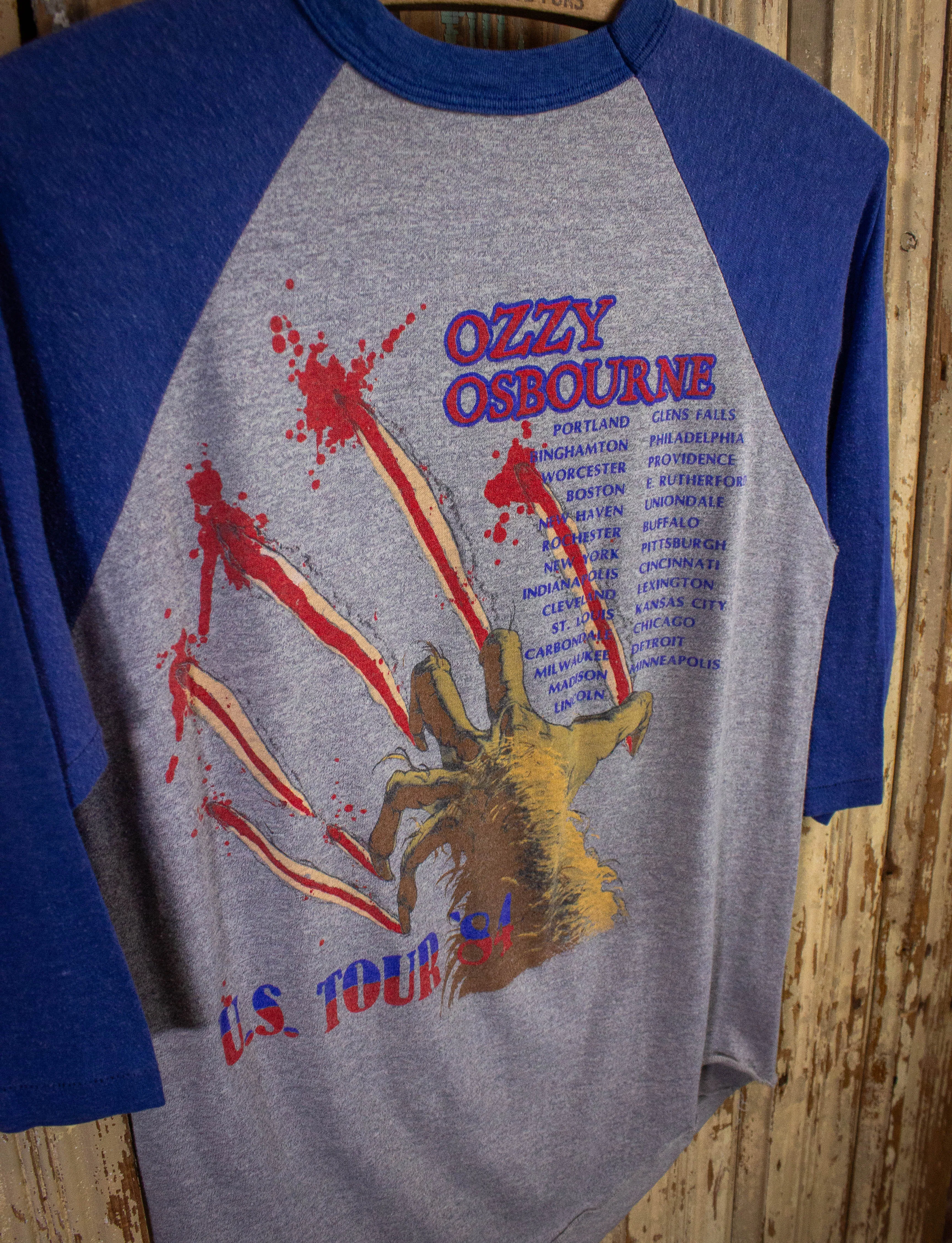 Vintage Ozzy Osbourne Bark At The Moon Raglan Concert T Shirt 1984 Gray/Blue Small