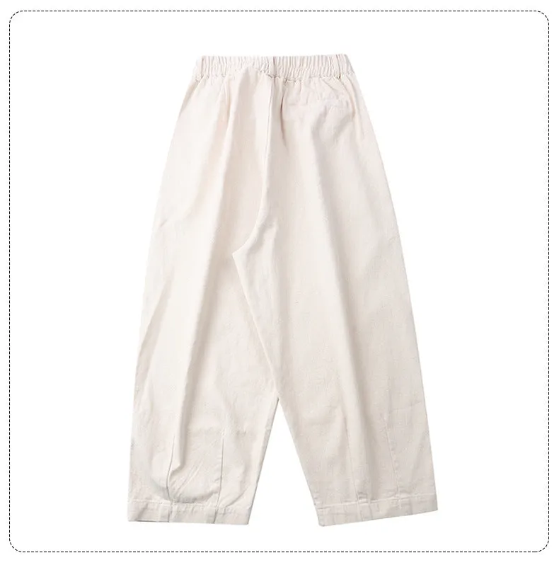 White K-Style baggy pleated pants for women