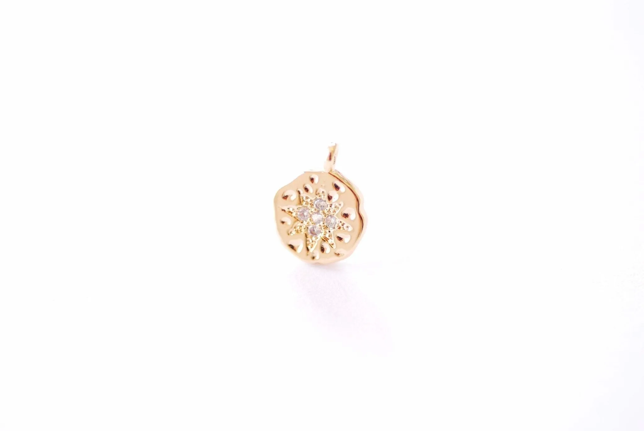 Wholesale Star Micro Pave CZ Disc Charm | 16K Gold Plated Brass | Cubic Zirconia North Star Celestial Night Sky HarperCrown Charms B312