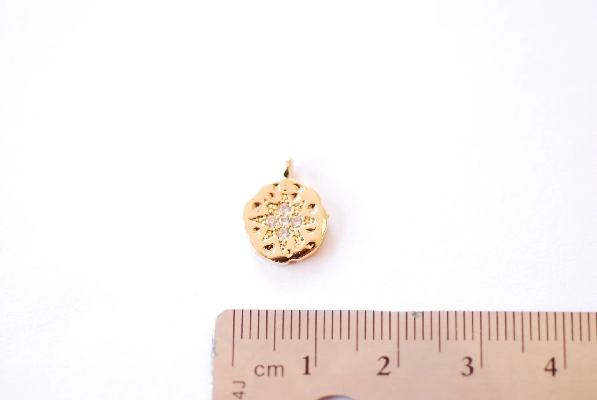 Wholesale Star Micro Pave CZ Disc Charm | 16K Gold Plated Brass | Cubic Zirconia North Star Celestial Night Sky HarperCrown Charms B312