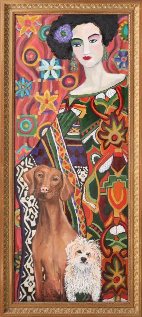 Woman with Lulu and Pretzel Painting