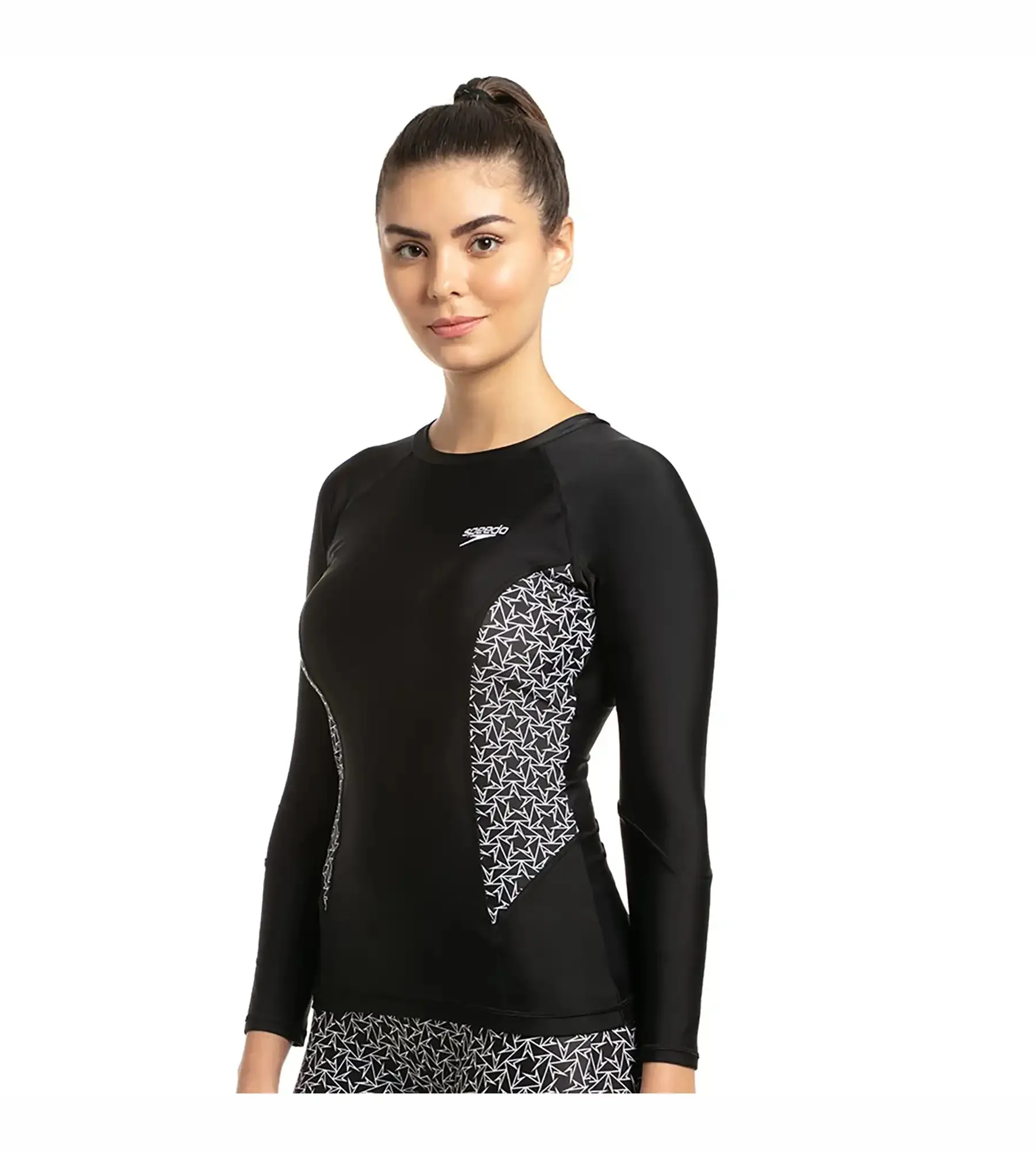 Women's Endurance Boomstar Printed Long Sleeve Suntop - Black & White