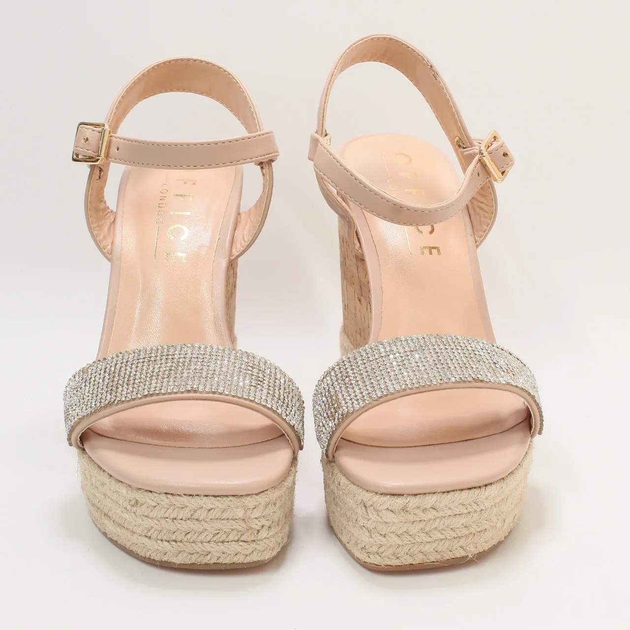 Womens Office Heated Cork Wedge Espadille Silver Embellished Uk Size 3