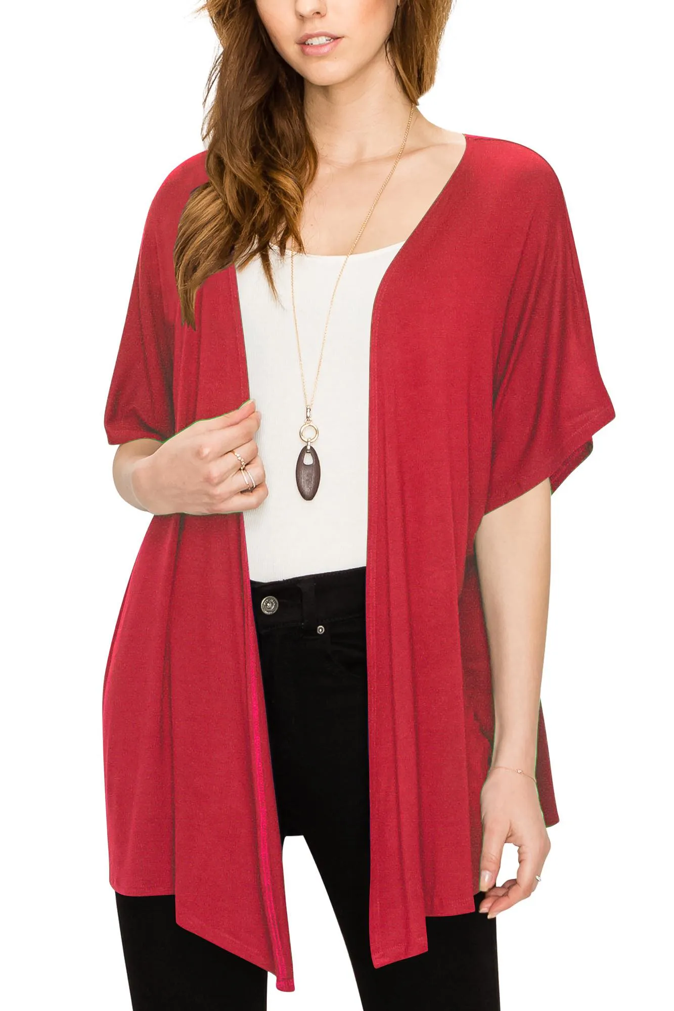 Womens Short Sleeve Open Front Loose Kimono Style Cardigan