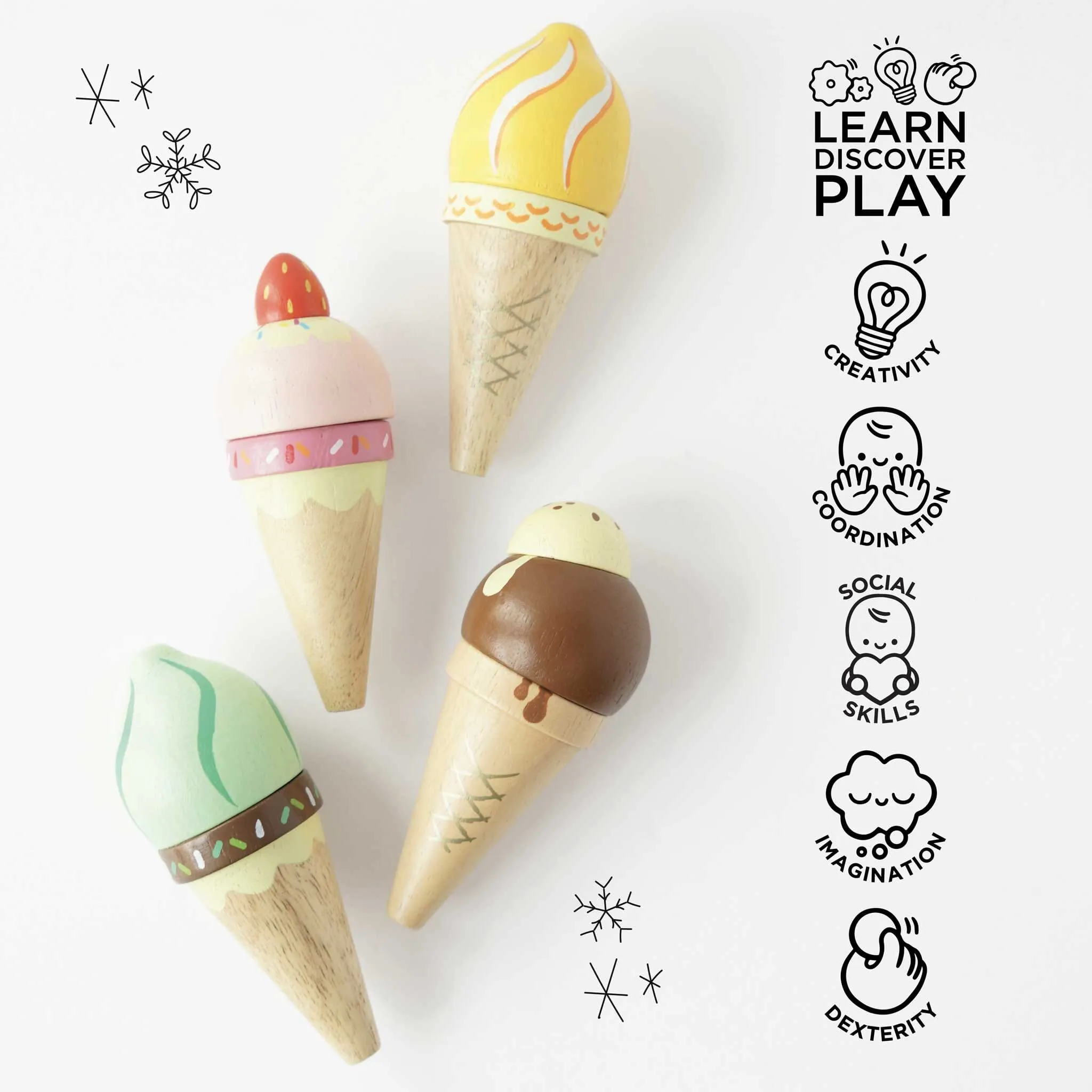 Wooden Ice Cream Cones Set